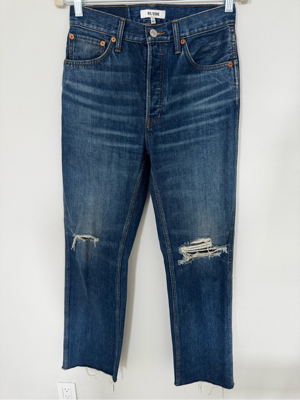 Re/Done Destroyed Broken Blue High-Rise Loose Jeans